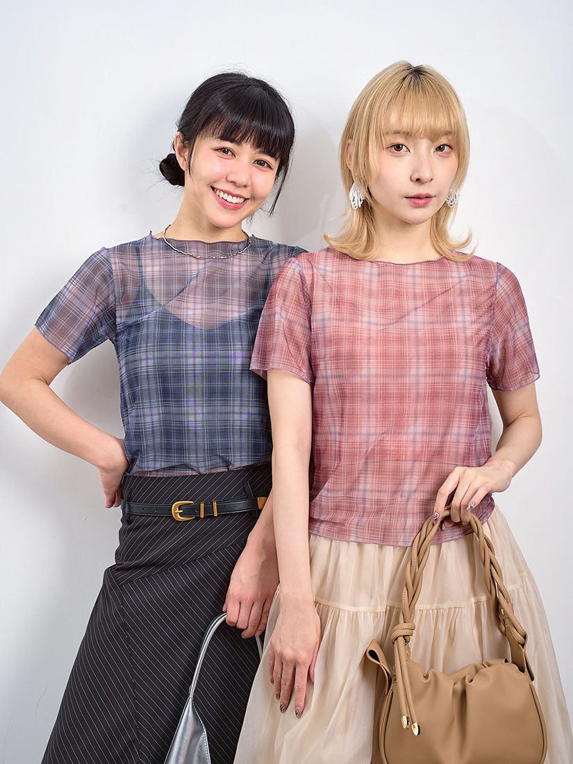 Sheer Plaid Printed Mesh Top (2 Colours)
