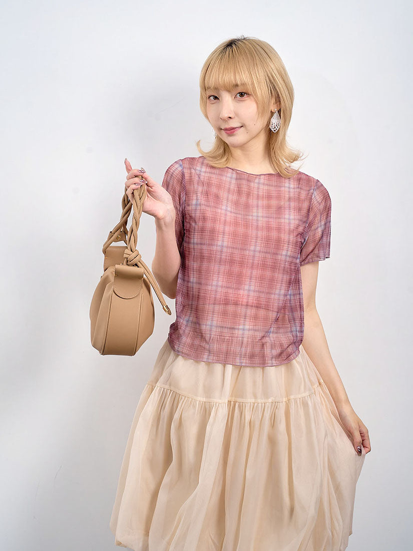 Sheer Plaid Printed Mesh Top (2 Colours)
