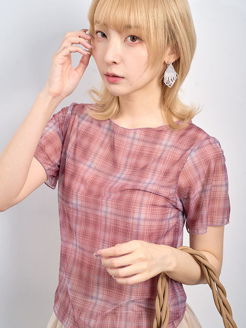Sheer Plaid Printed Mesh Top (2 Colours)