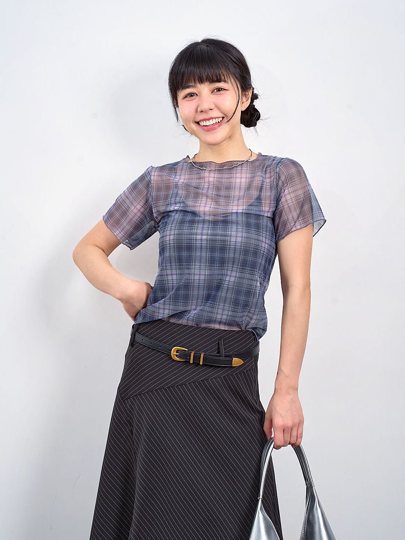 Sheer Plaid Printed Mesh Top (2 Colours)