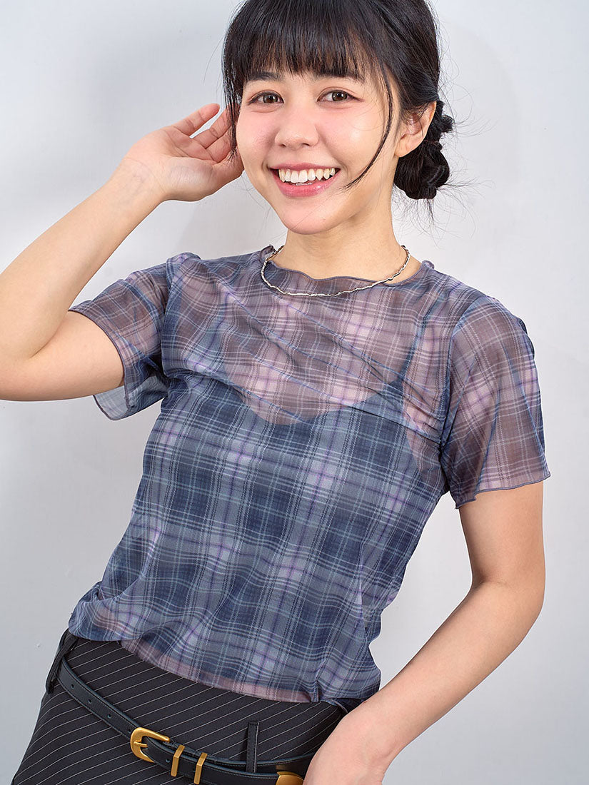 Sheer Plaid Printed Mesh Top (2 Colours)