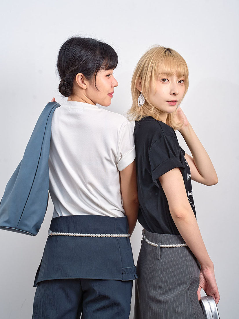 Message Tee With Pearl Lace Waist Chain (2 Colours)