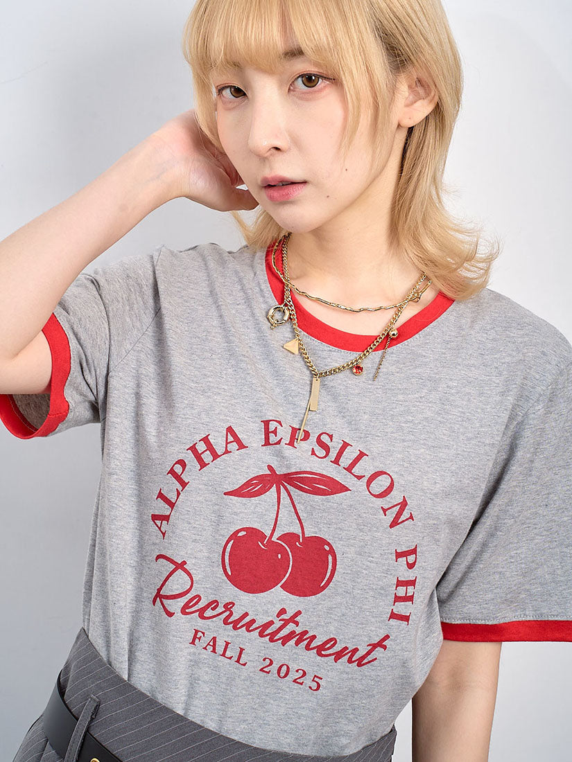 Contrast Border Cherry Tee (2 Colours)