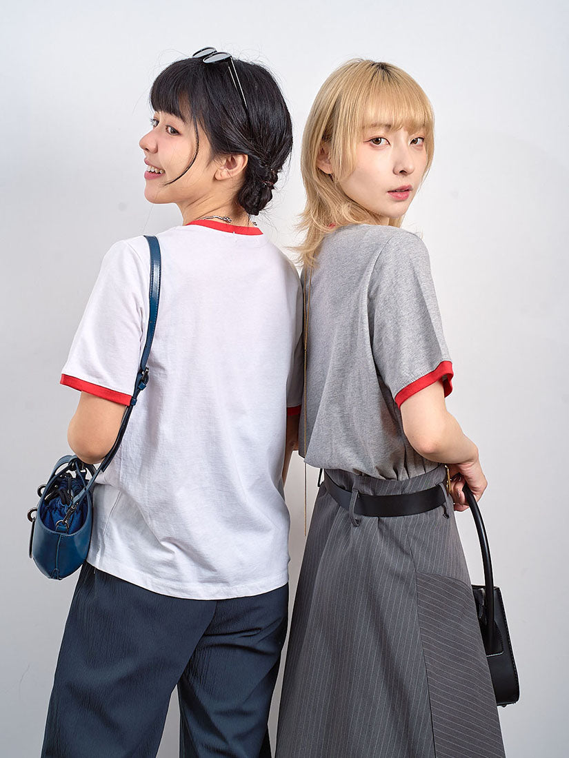 Contrast Border Cherry Tee (2 Colours)