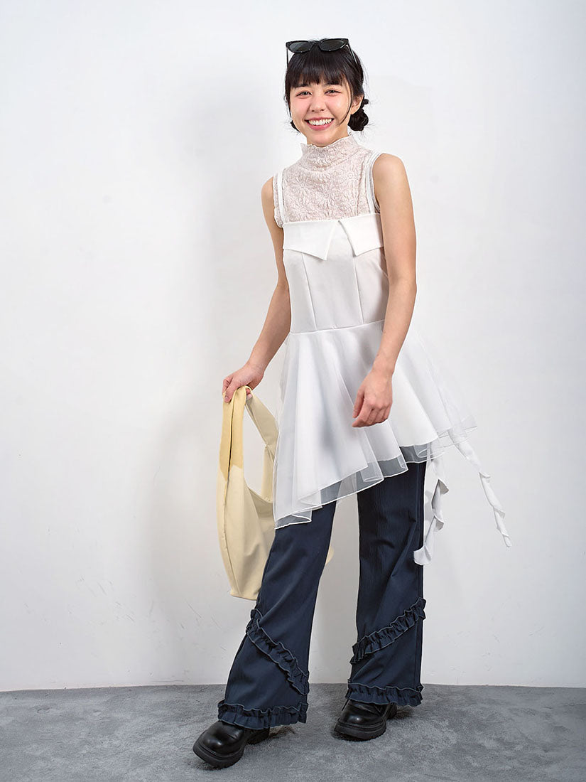 Wrap Skirt Ruffle Trim Wide Leg Pants (2 Colours)