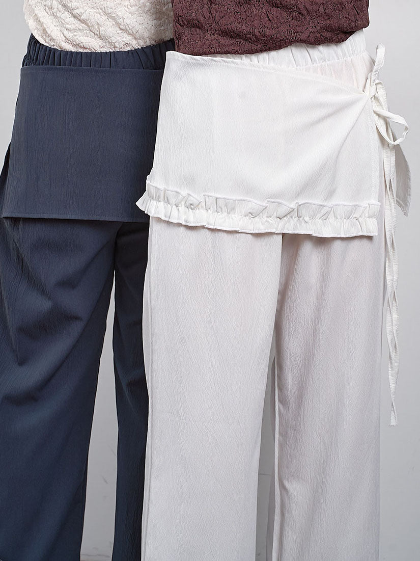 Wrap Skirt Ruffle Trim Wide Leg Pants (2 Colours)
