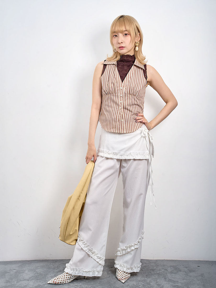 Wrap Skirt Ruffle Trim Wide Leg Pants (2 Colours)