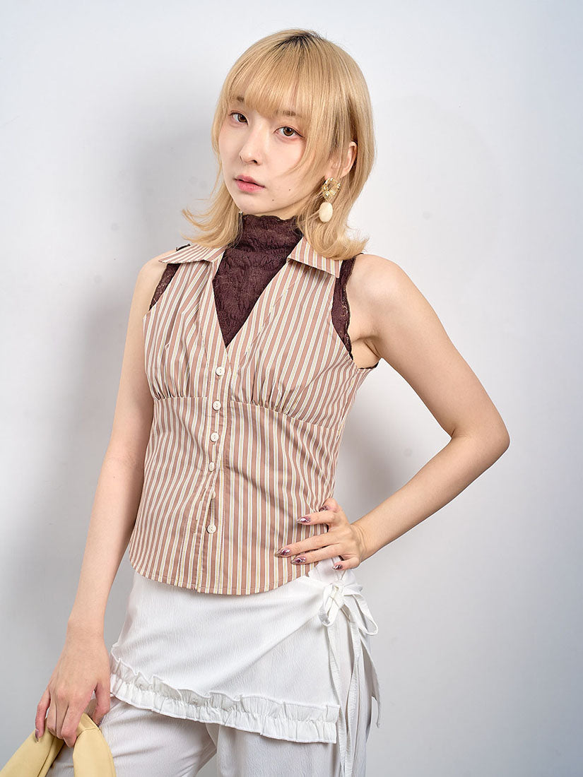 Striped V-Neck Sleeveless Shirt (2 Colours)