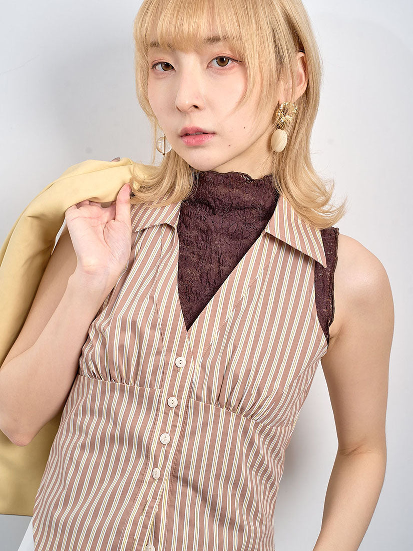 Striped V-Neck Sleeveless Shirt (2 Colours)