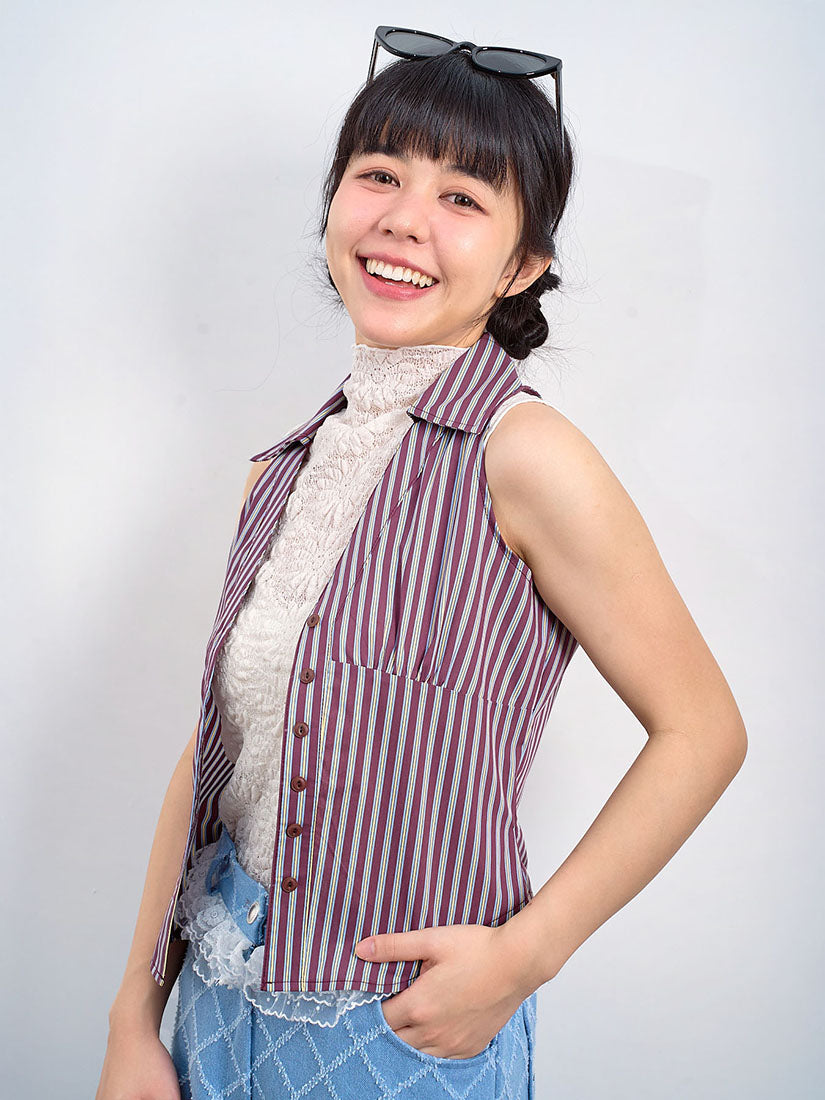Striped V-Neck Sleeveless Shirt (2 Colours)
