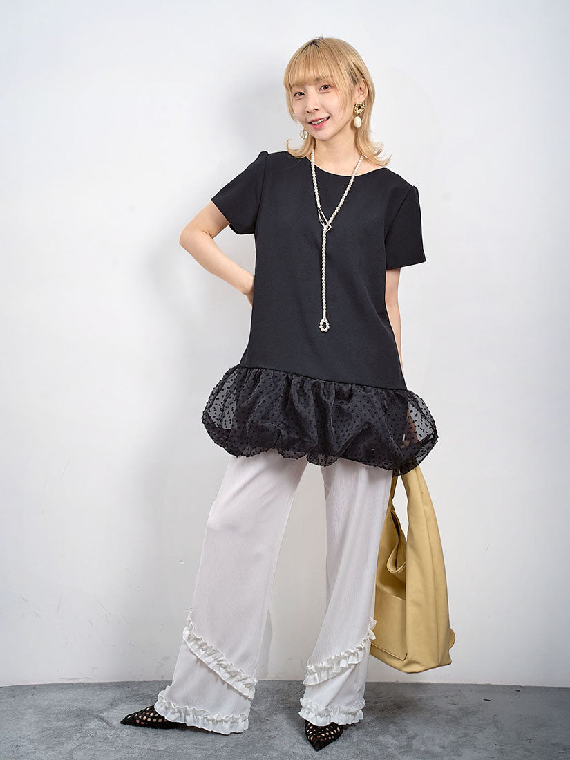 Wrap Skirt Ruffle Trim Wide Leg Pants (2 Colours)