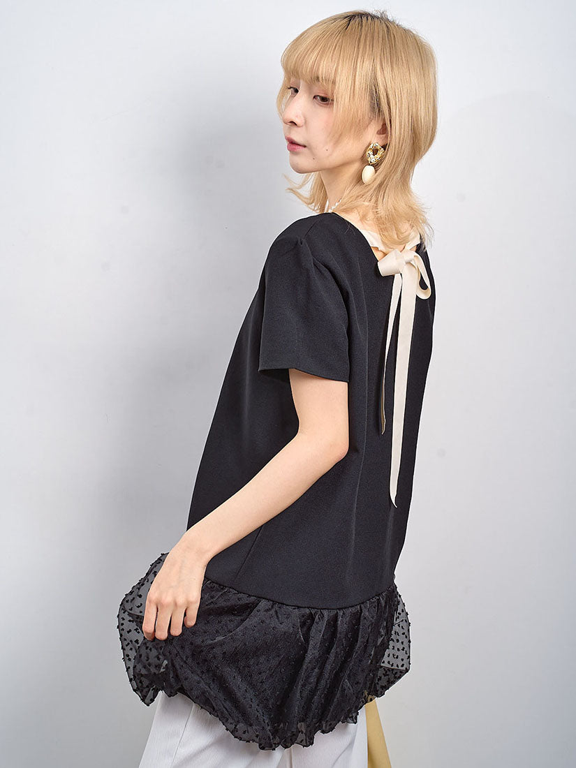 Contrast Ribbon Back Bubble Mesh Hem Dress (2 Colours)