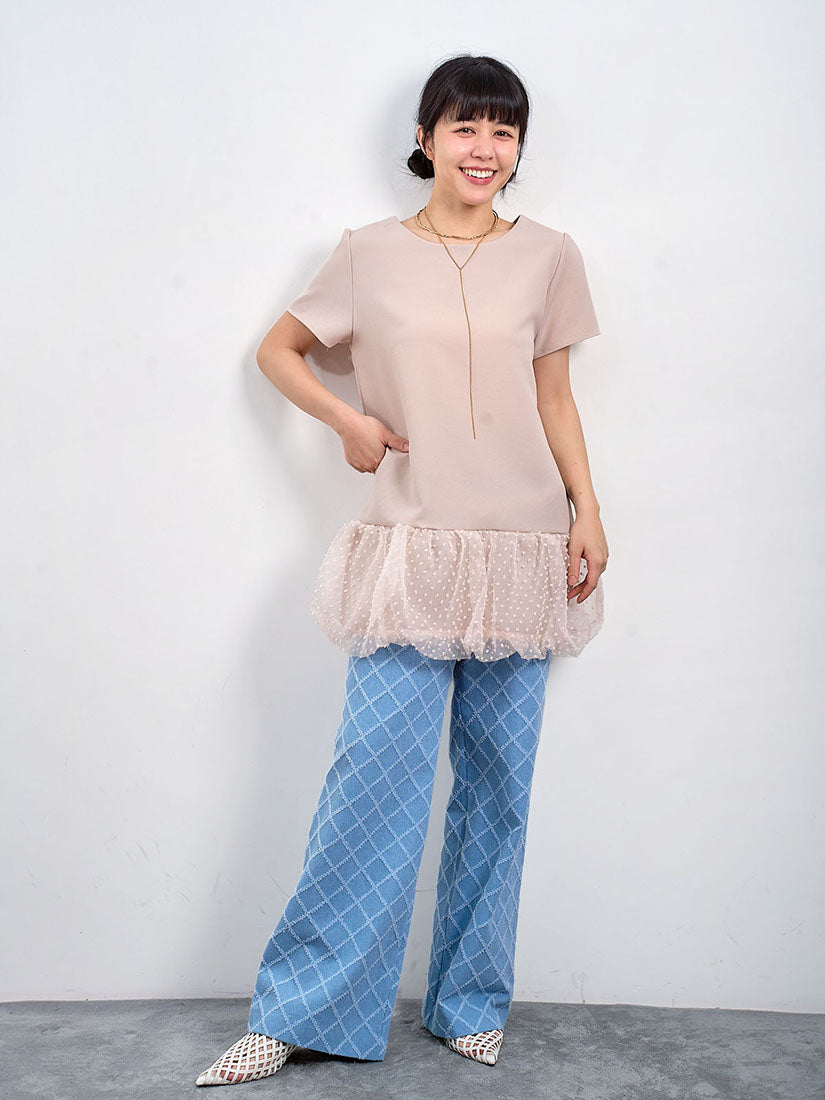 Contrast Ribbon Back Bubble Mesh Hem Dress (2 Colours)