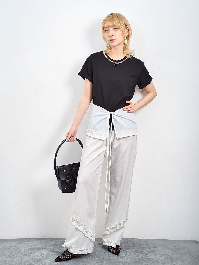Wrap Skirt Ruffle Trim Wide Leg Pants (2 Colours)