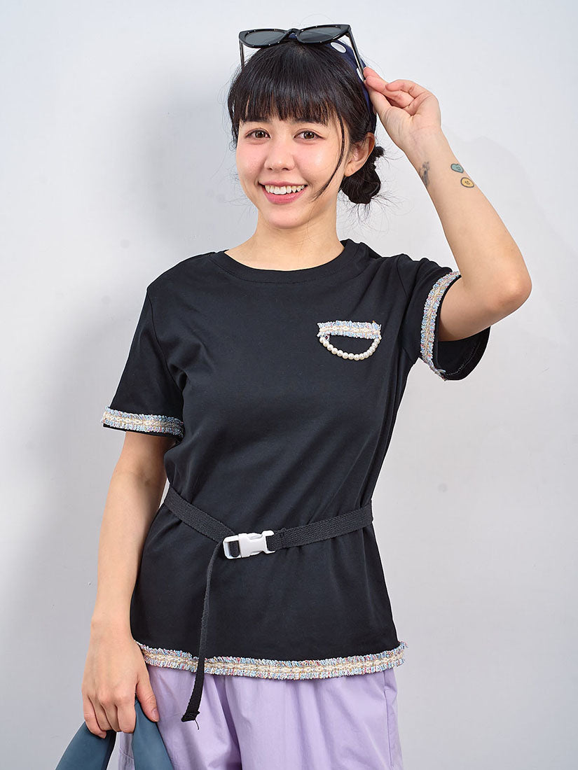 Pearl Chain Tassel Trim Tee (2 Colours)