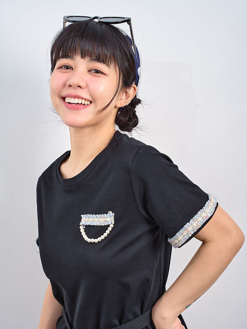 Pearl Chain Tassel Trim Tee (2 Colours)