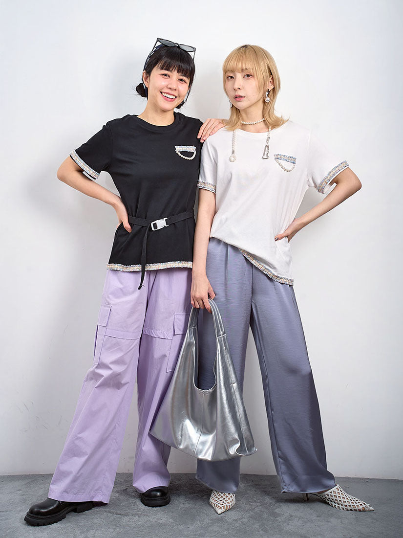 Pearl Chain Tassel Trim Tee (2 Colours)