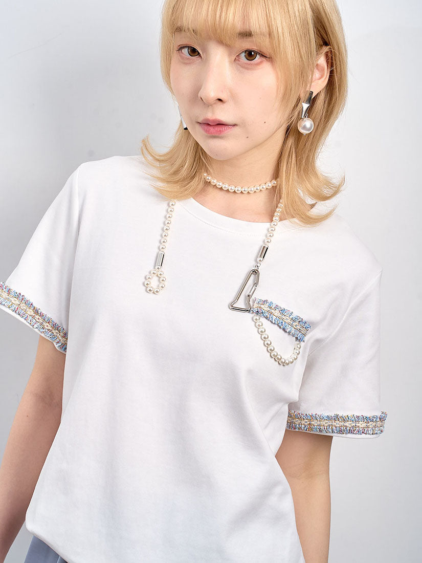Pearl Chain Tassel Trim Tee (2 Colours)