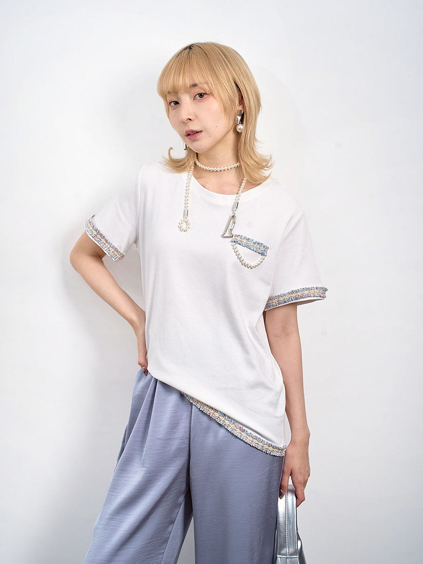 Pearl Chain Tassel Trim Tee (2 Colours)