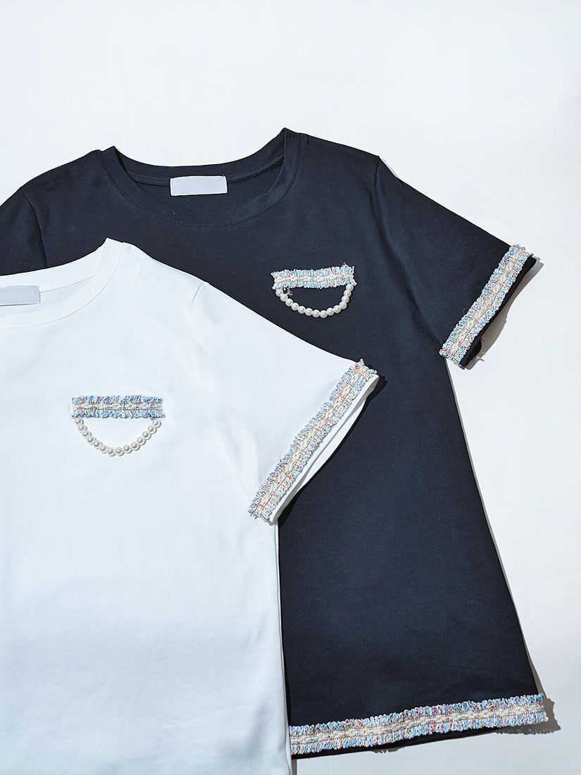 Pearl Chain Tassel Trim Tee (2 Colours)