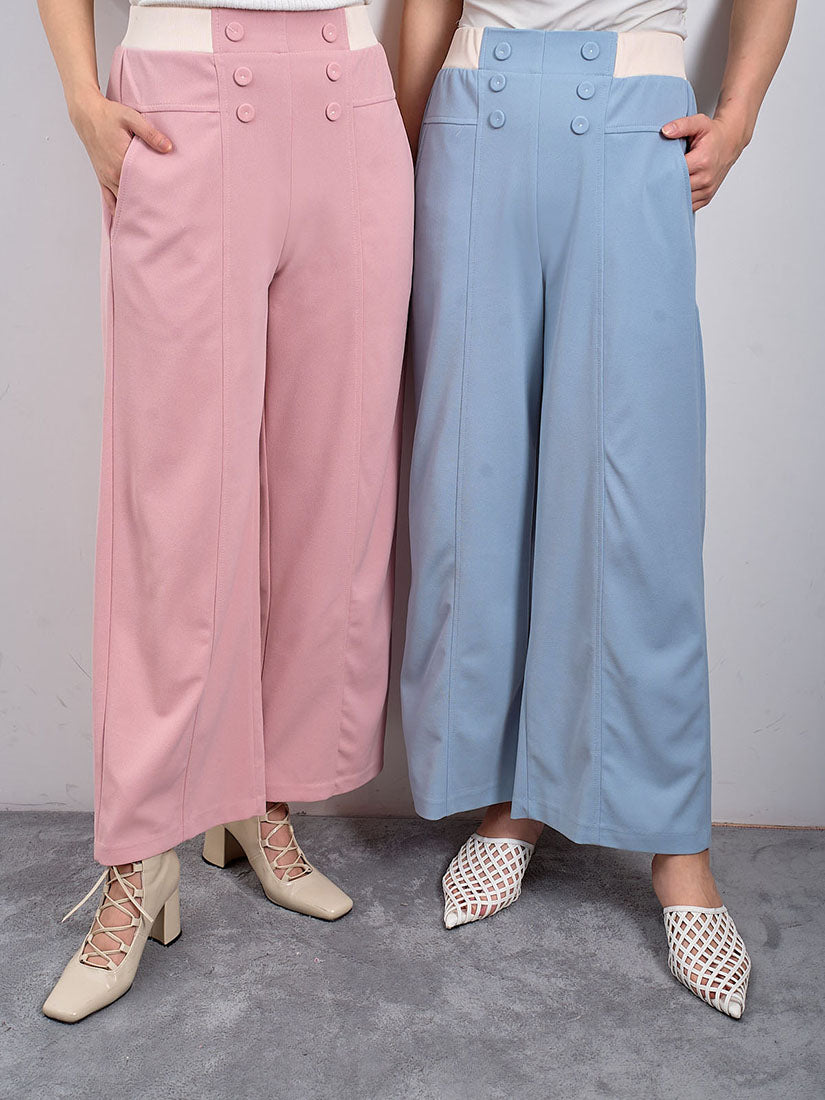 Buttony Colourblock Waist Pants (2 Colours)