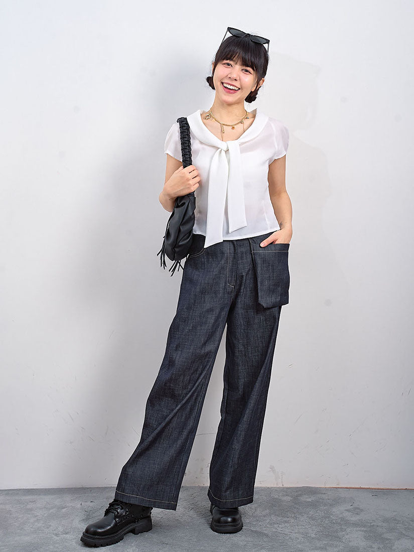 Tie Scoop Neck Cap Sleeve Top (2 Colours)