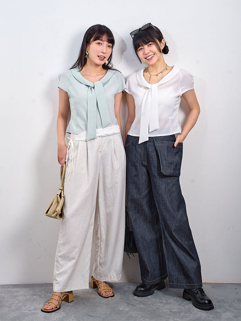 Tie Scoop Neck Cap Sleeve Top (2 Colours)