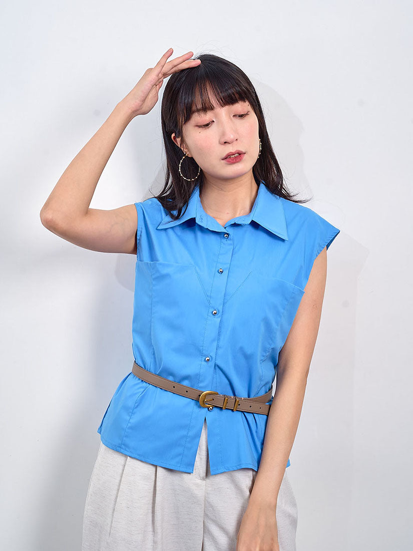 Inset Pocket Sleeveless Shirt (2 Colours)