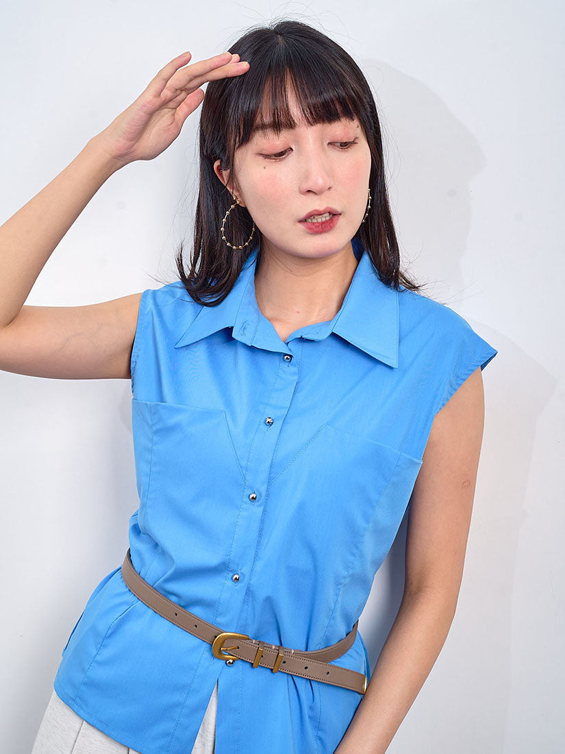 Inset Pocket Sleeveless Shirt (2 Colours)
