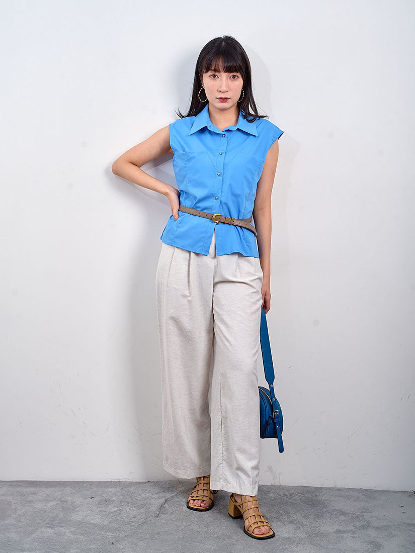 Inset Pocket Sleeveless Shirt (2 Colours)