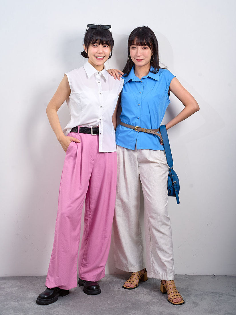 Linen Look Pleated Wide Leg Pants (2 Colours)