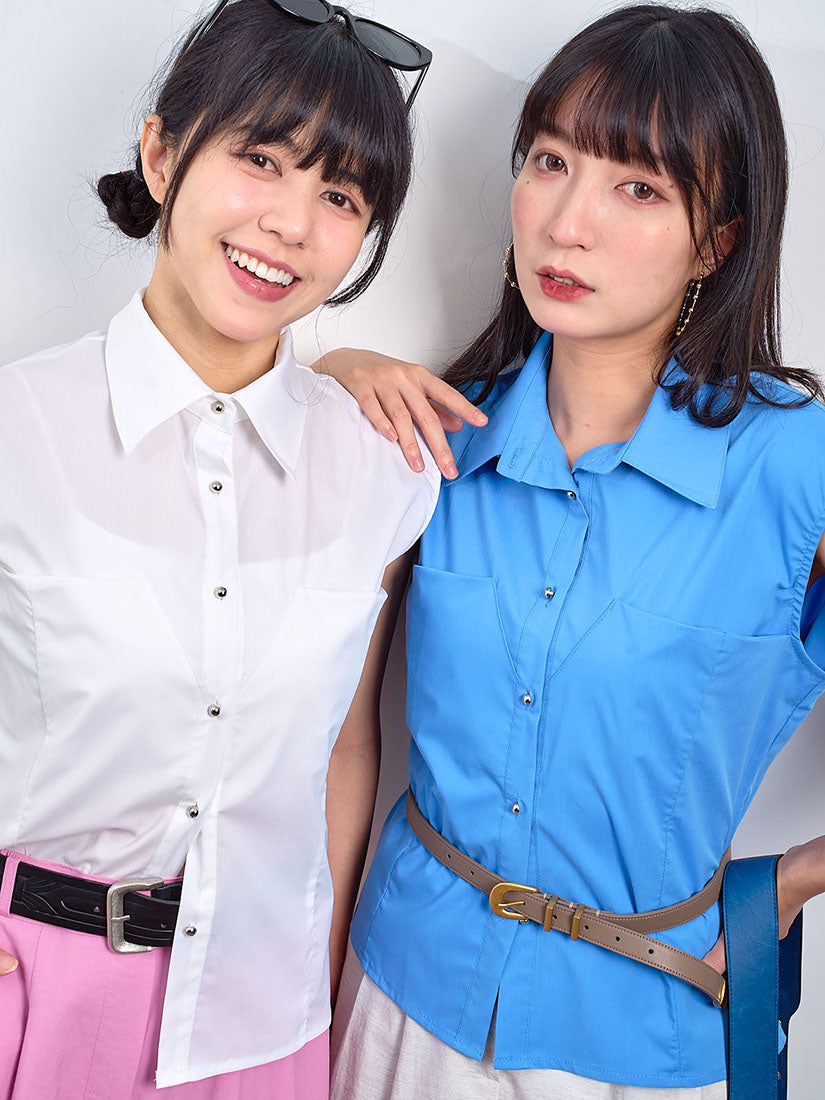 Inset Pocket Sleeveless Shirt (2 Colours)