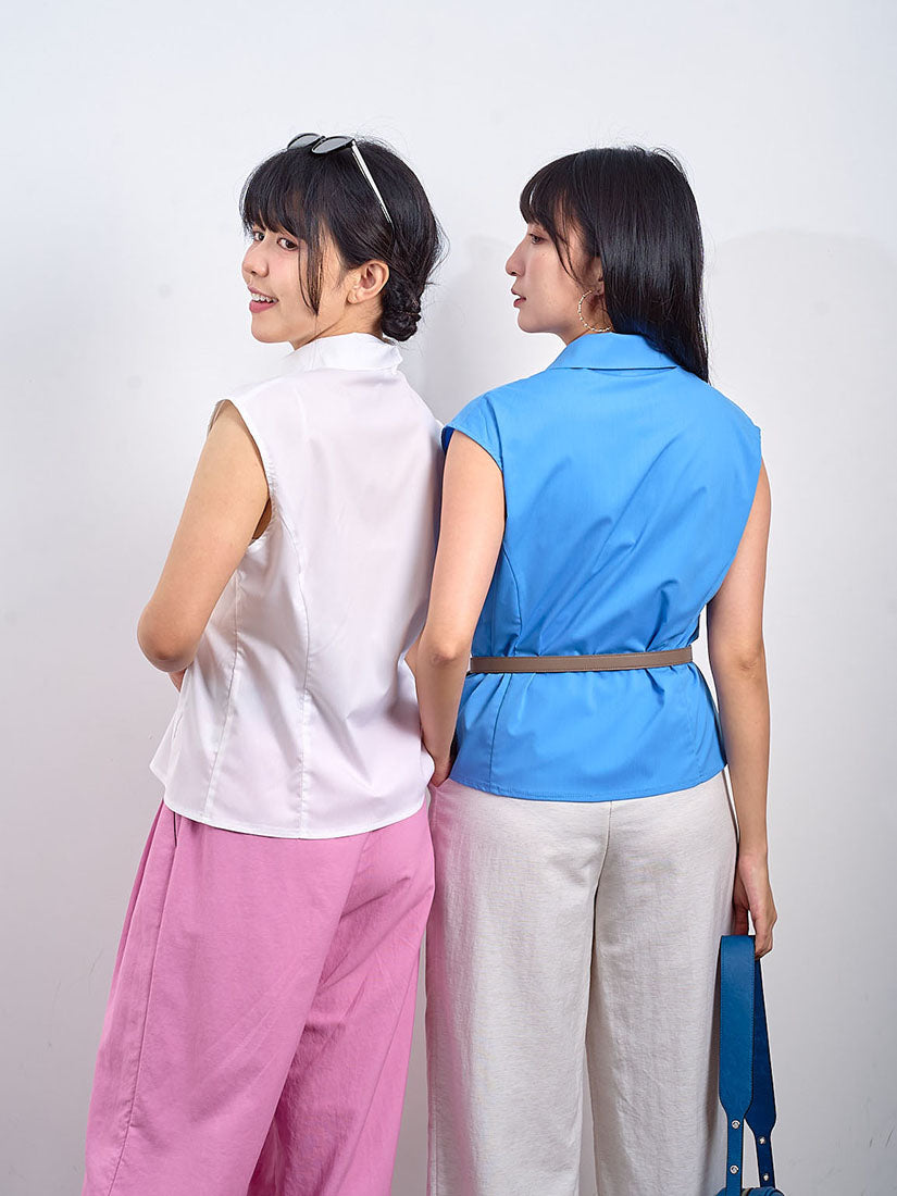 Inset Pocket Sleeveless Shirt (2 Colours)