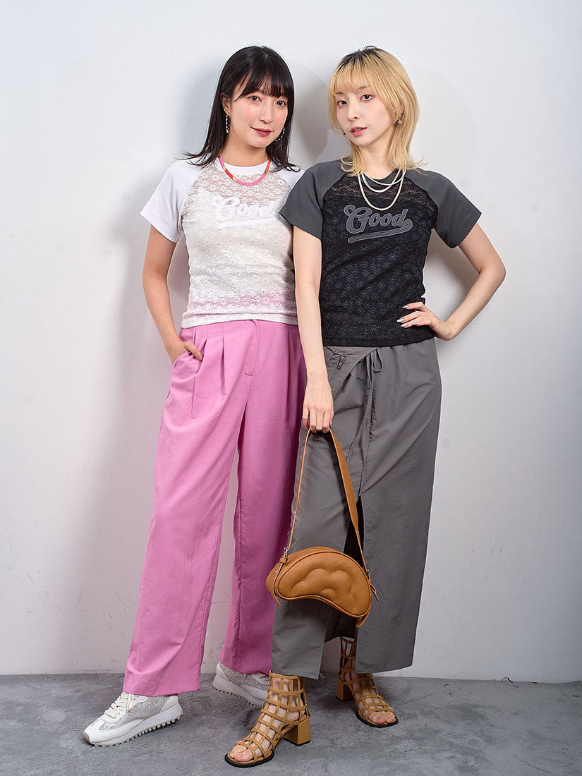'Good' Embroidered Floral Lace Panel Tee (2 Colours)