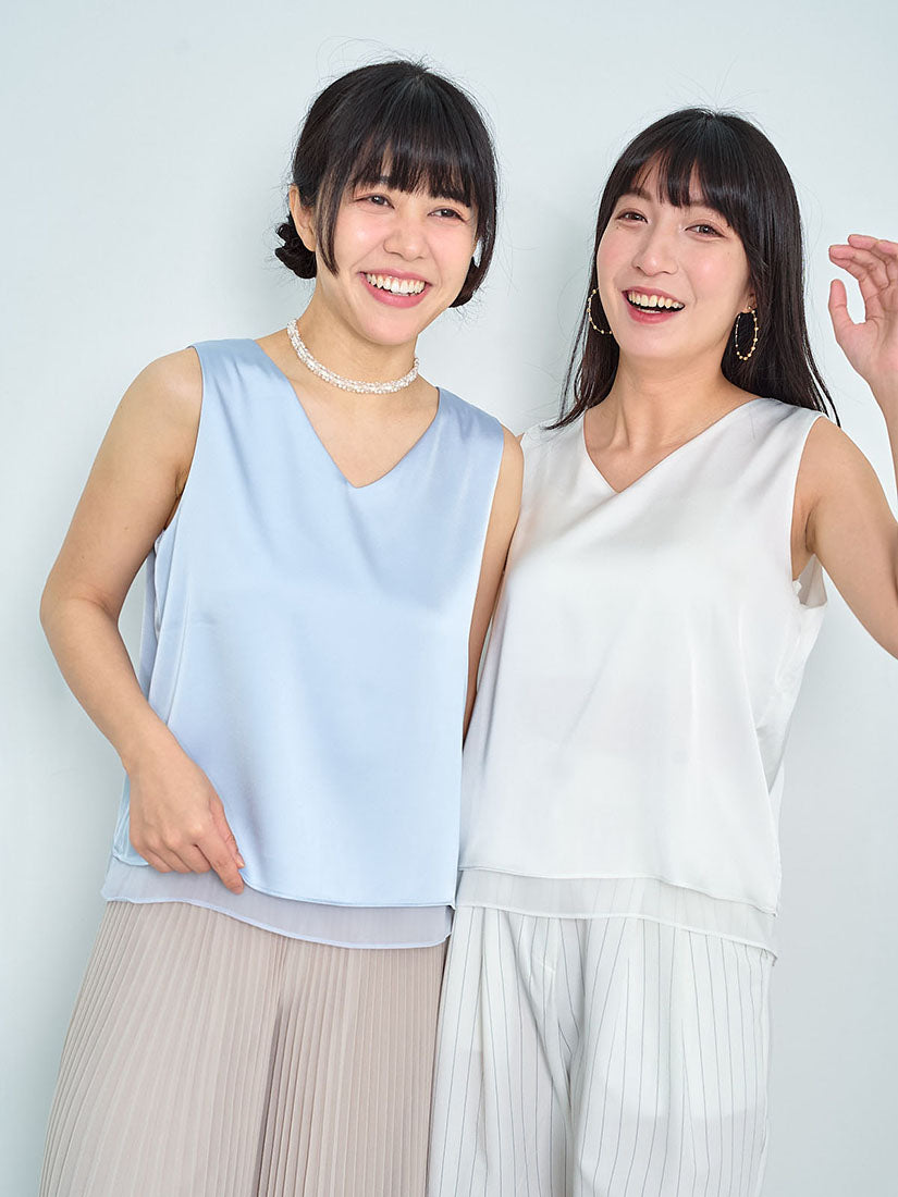 Layered Silky V Neck Vest