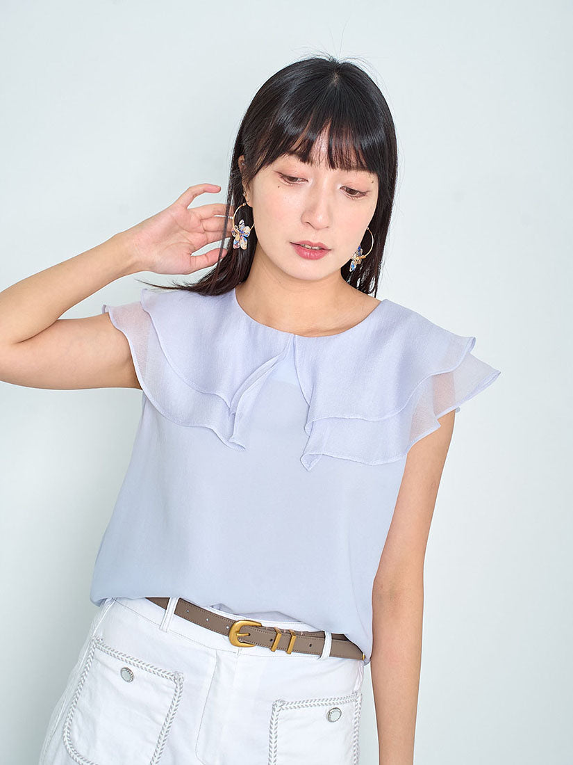 Double Chiffon Collar Sleeveless Top (2 Colours)