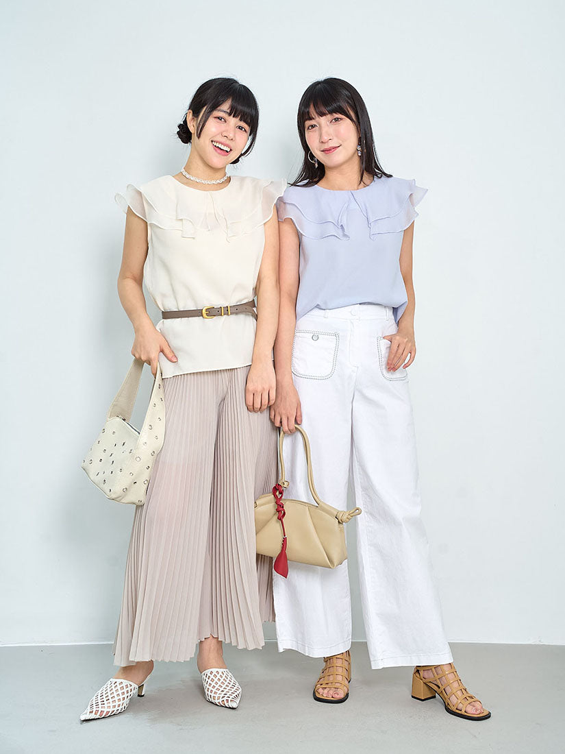 Double Chiffon Collar Sleeveless Top (2 Colours)