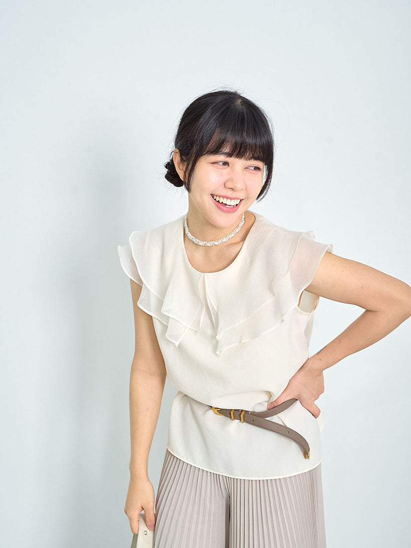 Double Chiffon Collar Sleeveless Top (2 Colours)