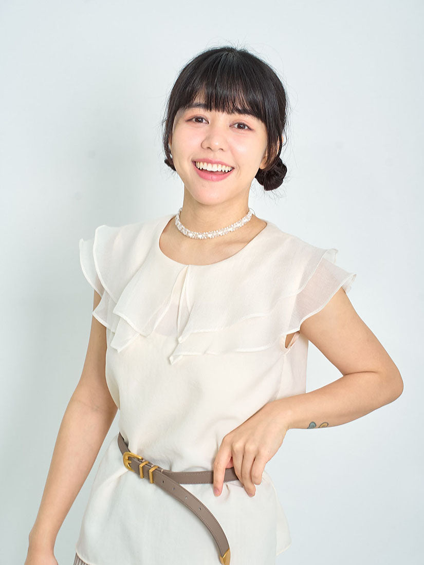Double Chiffon Collar Sleeveless Top (2 Colours)