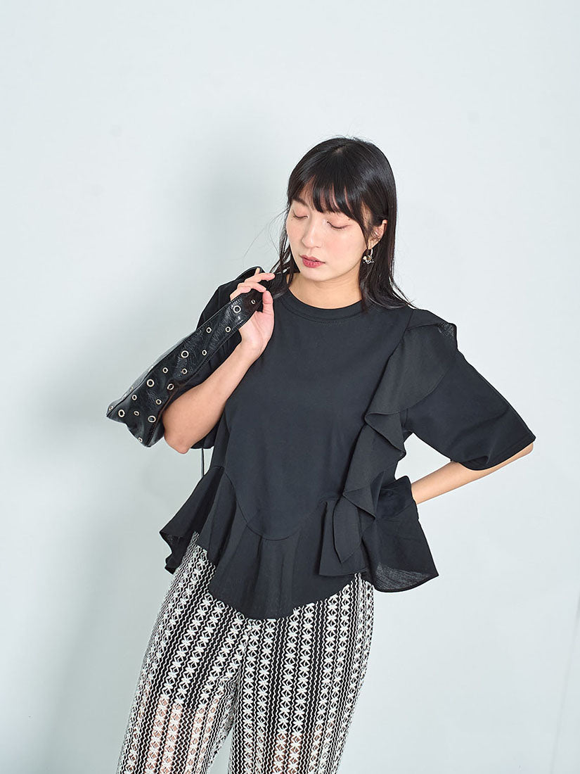 Asymmetric Ruffle Trim Tee (2 Colours)