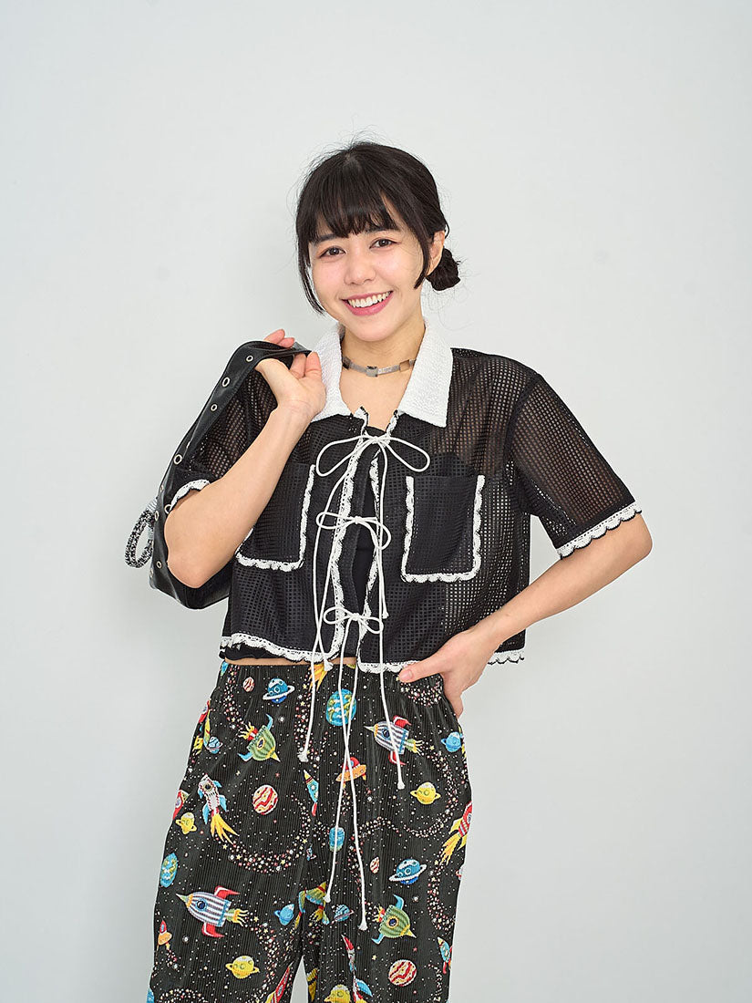 Space Print Pleated Wide Leg Pants