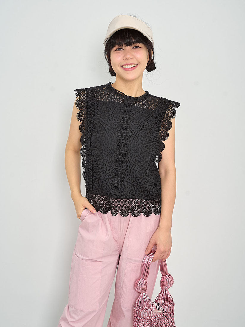 Lace Allover Sleeveless Top (2 Colours)