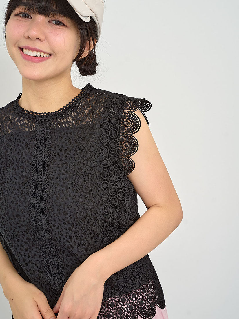 Lace Allover Sleeveless Top (2 Colours)