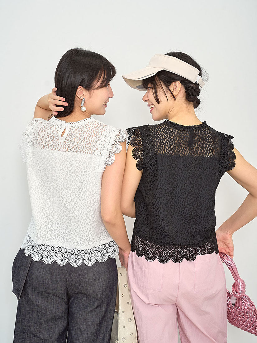 Lace Allover Sleeveless Top (2 Colours)