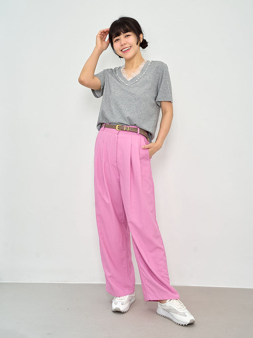 Linen Look Pleated Wide Leg Pants (2 Colours)