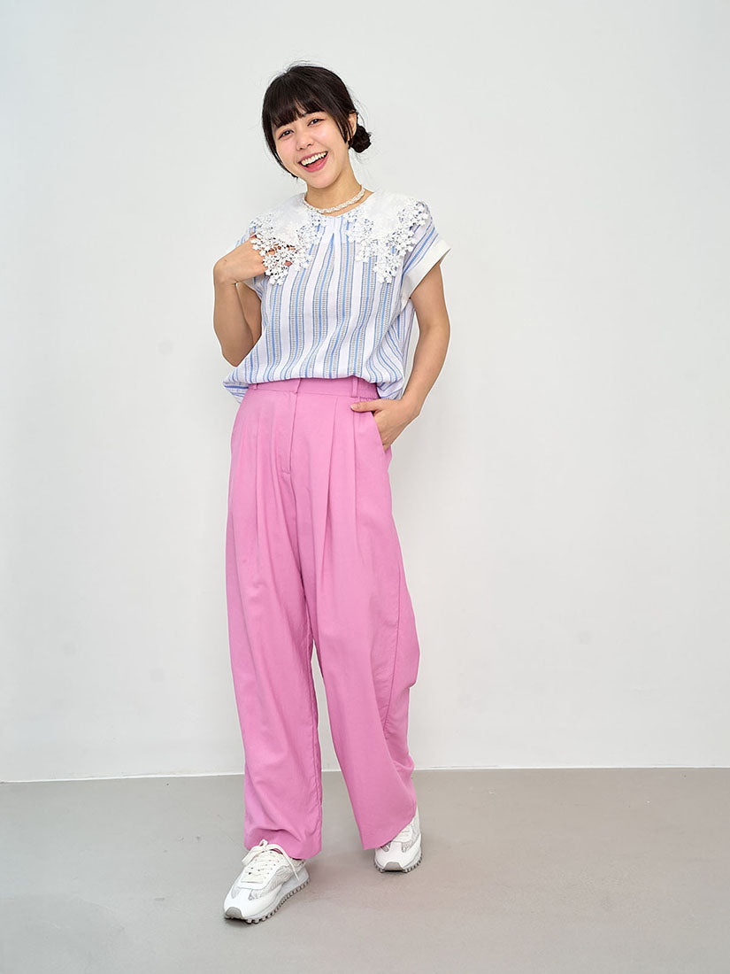 Linen Look Pleated Wide Leg Pants (2 Colours)