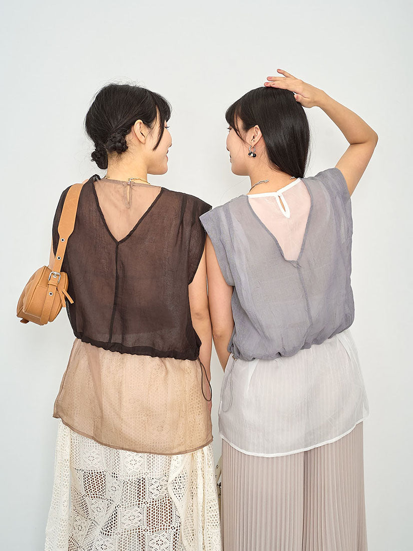 Two Tone Drawstring Waist Layered Top (2 Colours)