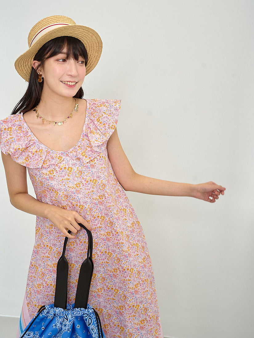 Floral Printed Mix Striped Vest Dress (2 Colours)