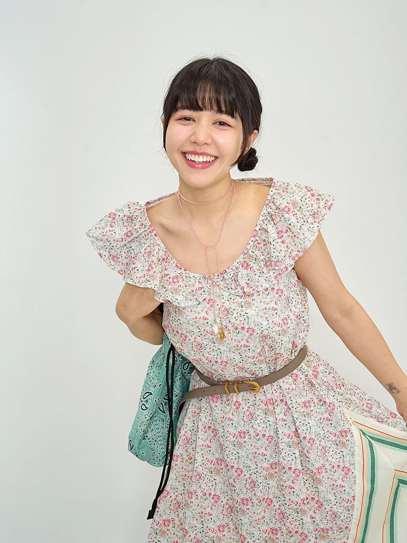 Floral Printed Mix Striped Vest Dress (2 Colours)