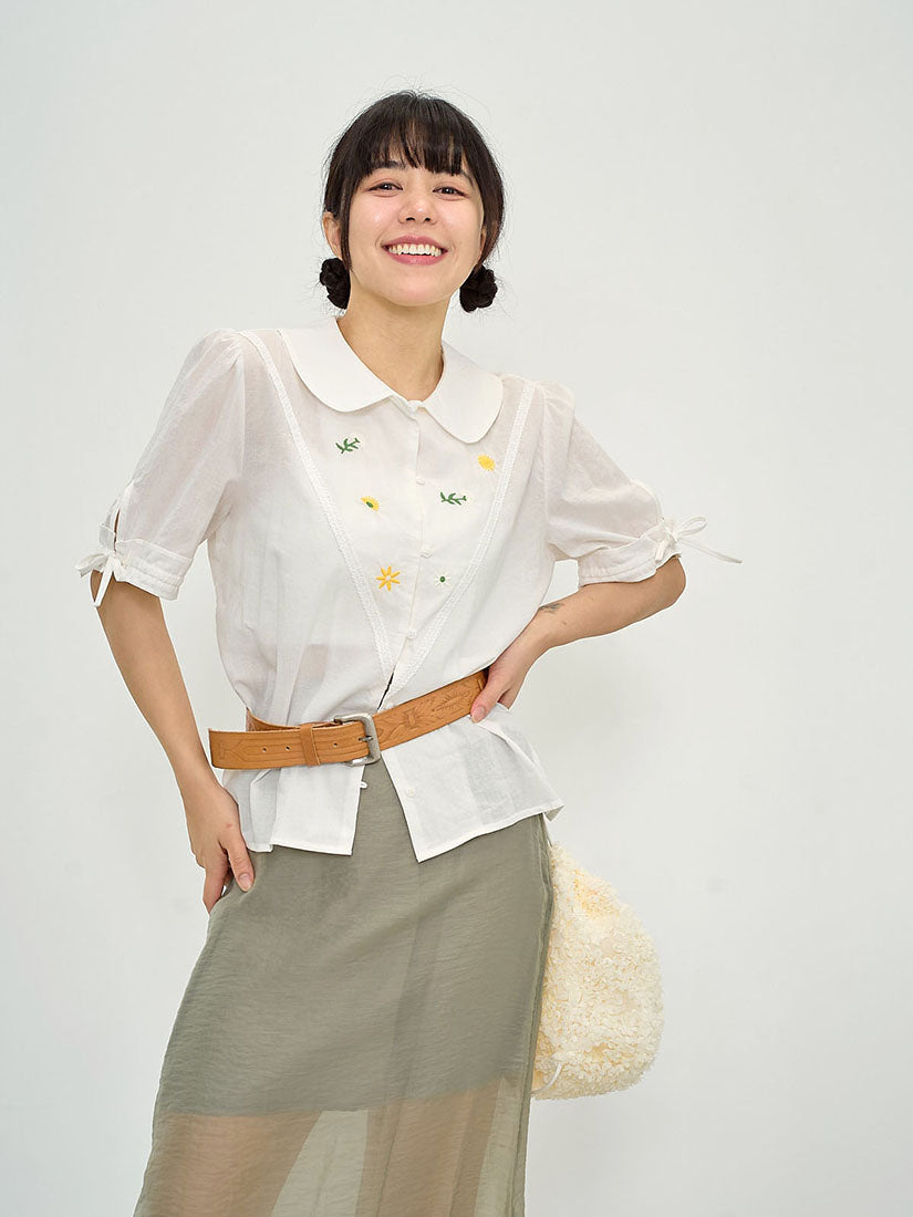 Floral Embroidered Front Blouse